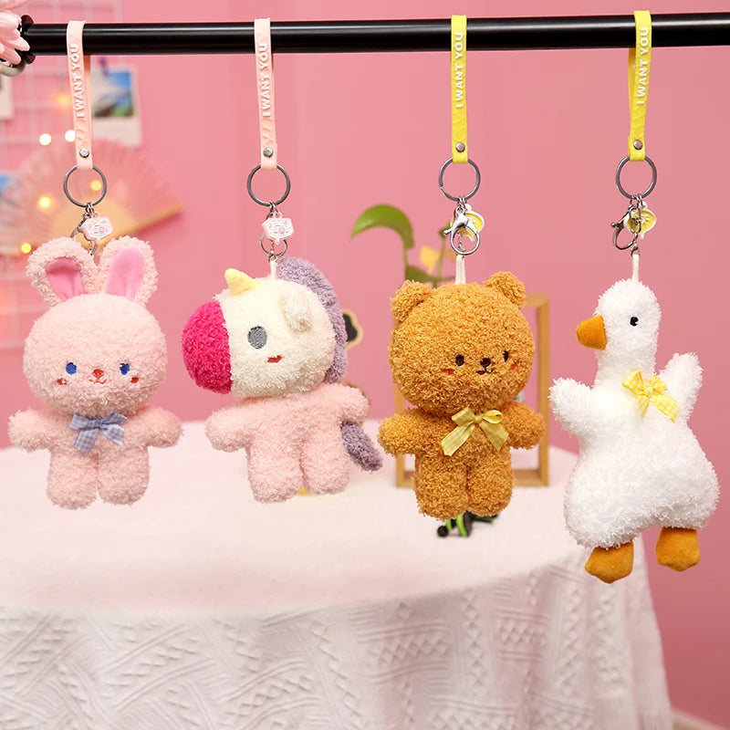 Keychain Plush Soft Teddy Bear Bunny Unicorn Duck Dog Pig Plush Keychains Schoolbag Plush Toys Delightful Mascot Pendant