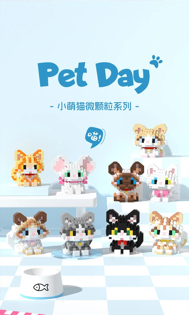 Cat Animal Brick Toy for Children Girls 8 To 10 Years Old Birthday Gifts Construction Block Set Mini Building Blocks Educational
