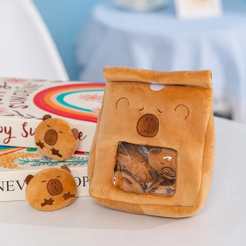 Adorable Stuffed Capybara Doll with Snack Bag Cartoon Plush Toys Creative Pudding Bag Design Kawaii Kids Gift