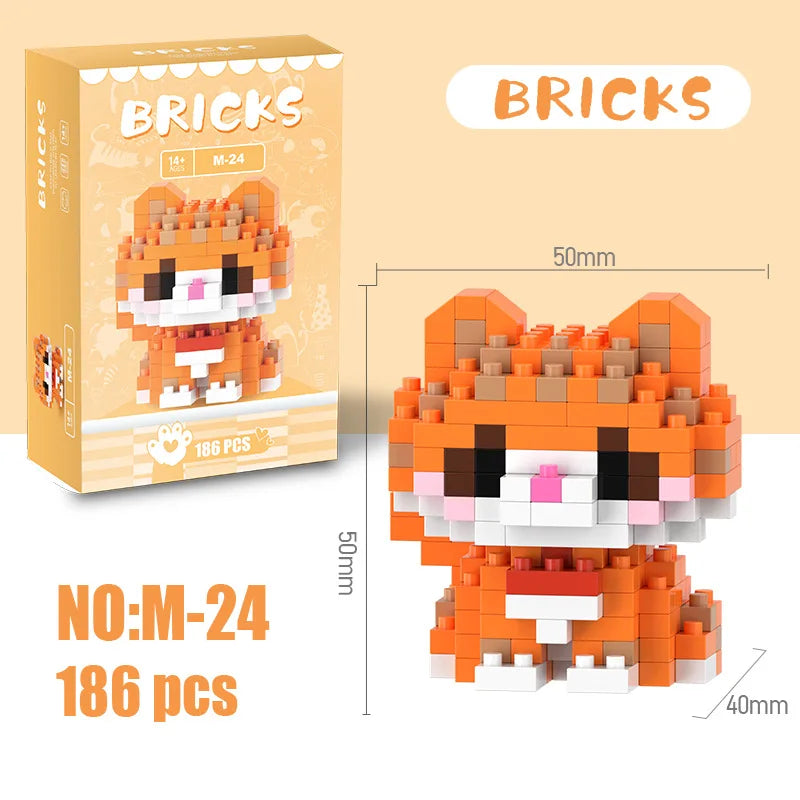 Kawaii Cat Building Blocks Cute Kitten Kitty Models Bricks DIY Puzzle Toy for Girls Women Room Decor Birthday Gift