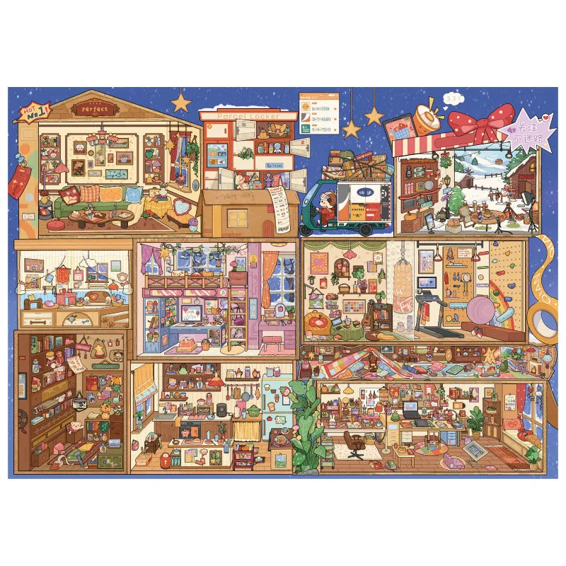 JIAMEI Plus Size Grid Room&Retro Street View Miniature Scene Stickers DIY Hand Stacking Paste Fun Scrapbook Landscape Stickers