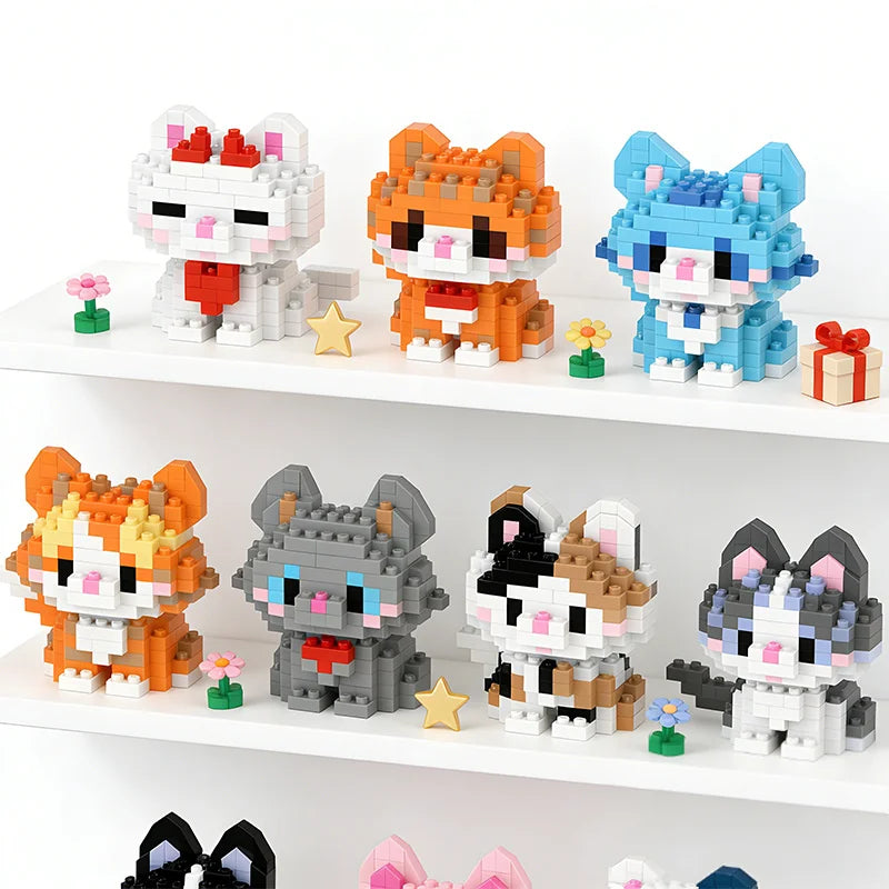Kawaii Cat Building Blocks Cute Kitten Kitty Models Bricks DIY Puzzle Toy for Girls Women Room Decor Birthday Gift
