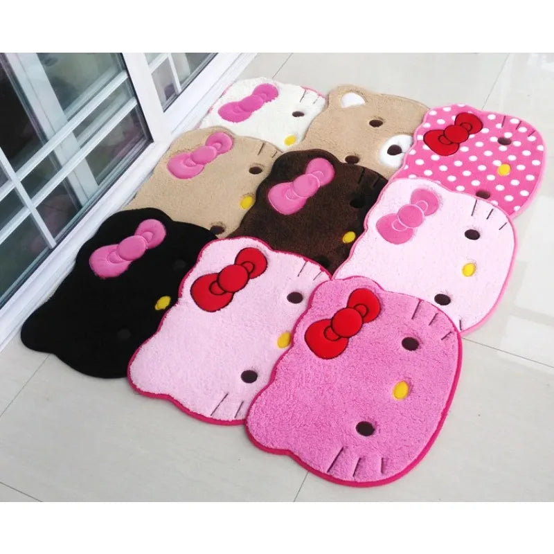 Kawaii Hello Kitty Cartoon Anime Bedroom Living Room Plush Rug Bath Anti Slip Mat Rug Absorbent Quick Drying Bath Mat Room Decor