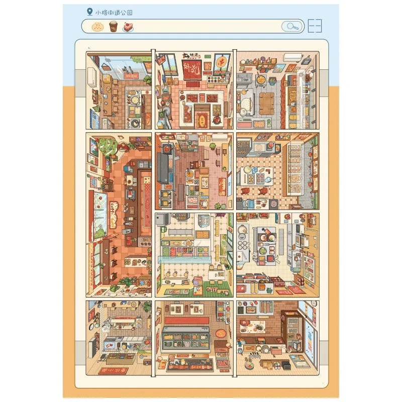 JIAMEI Plus Size Grid Room&Retro Street View Miniature Scene Stickers DIY Hand Stacking Paste Fun Scrapbook Landscape Stickers