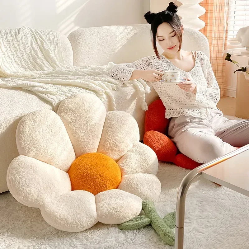 Lifelike Flower Shaped Plush Cushion Kawaii Stuffed Plant Plushie Throw Pillow Soft Sofa Car Mat Home Decor