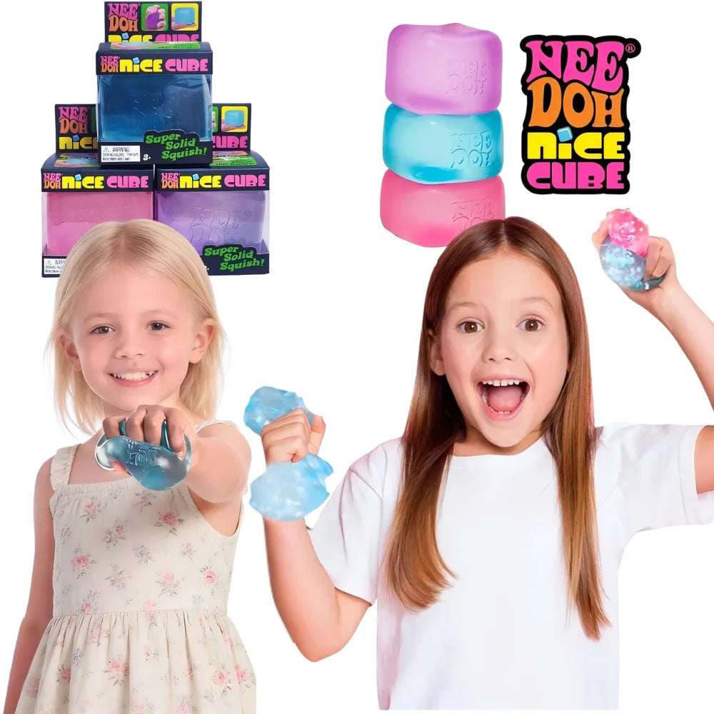 Nee Doh Jellyfish & Cube Squish Toy, Soft Jelly Squeeze Stress Relief Fidget Toy, Sensory NeeDoh for Kids & Adults