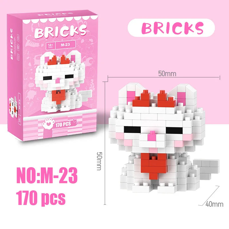 Kawaii Cat Building Blocks Cute Kitten Kitty Models Bricks DIY Puzzle Toy for Girls Women Room Decor Birthday Gift