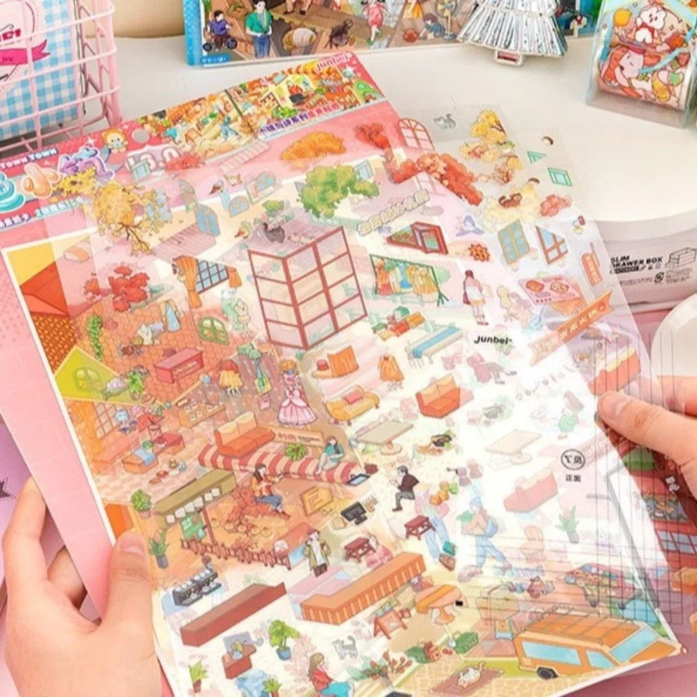 Fun DIY 3D Miniature Stickers Stacking Handicraft Decor Cabin Town Stickers Creative Arts Miniature Scene Paster Gift