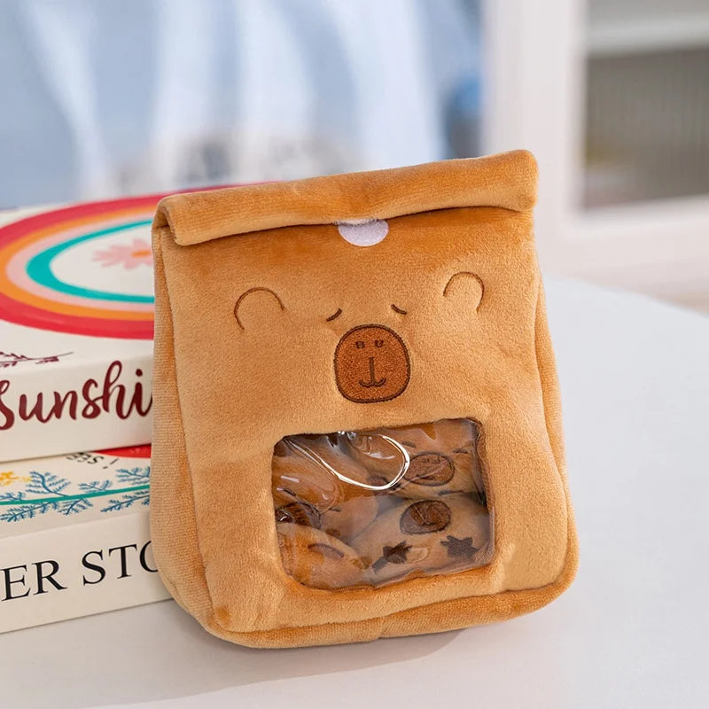 Adorable Stuffed Capybara Doll with Snack Bag Cartoon Plush Toys Creative Pudding Bag Design Kawaii Kids Gift