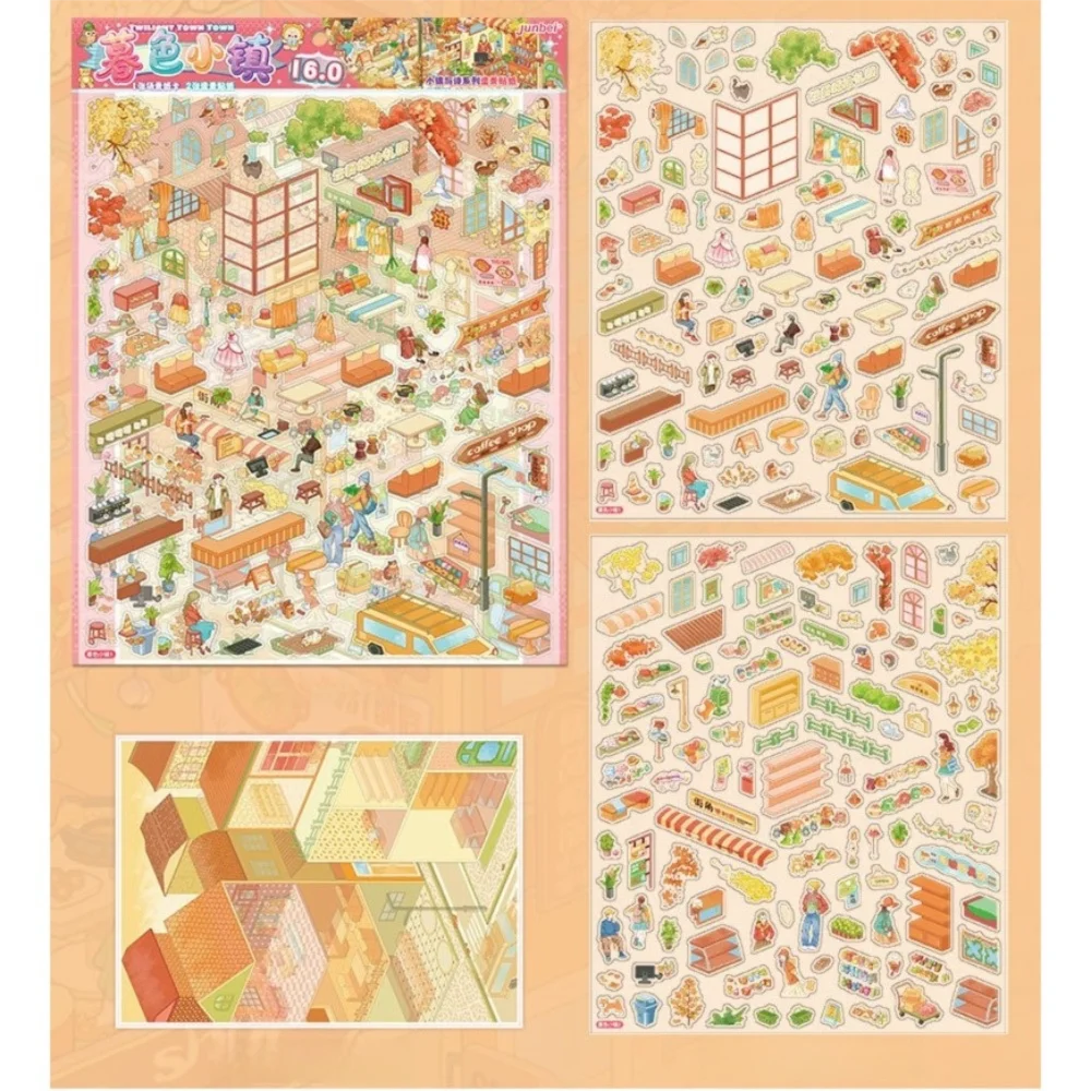 Fun DIY 3D Miniature Stickers Stacking Handicraft Decor Cabin Town Stickers Creative Arts Miniature Scene Paster Gift