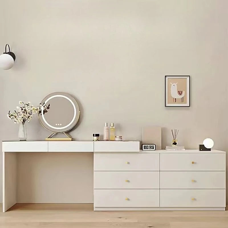 Light Luxury Wood Makeup Vanities One-piece Corner Household Storage Makeup Vanities Telescopic Office Furniture Kaptafel JTM