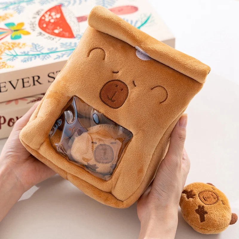 Adorable Stuffed Capybara Doll with Snack Bag Cartoon Plush Toys Creative Pudding Bag Design Kawaii Kids Gift