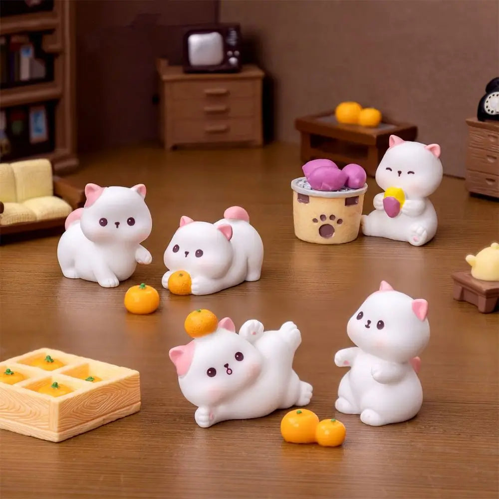 Homemade Cartoon Cat Figurines Miniatures Cute DIY Handicraft Mini Cat Ornament Resin Crafts Kitten Statue Micro Landscape Ornaments