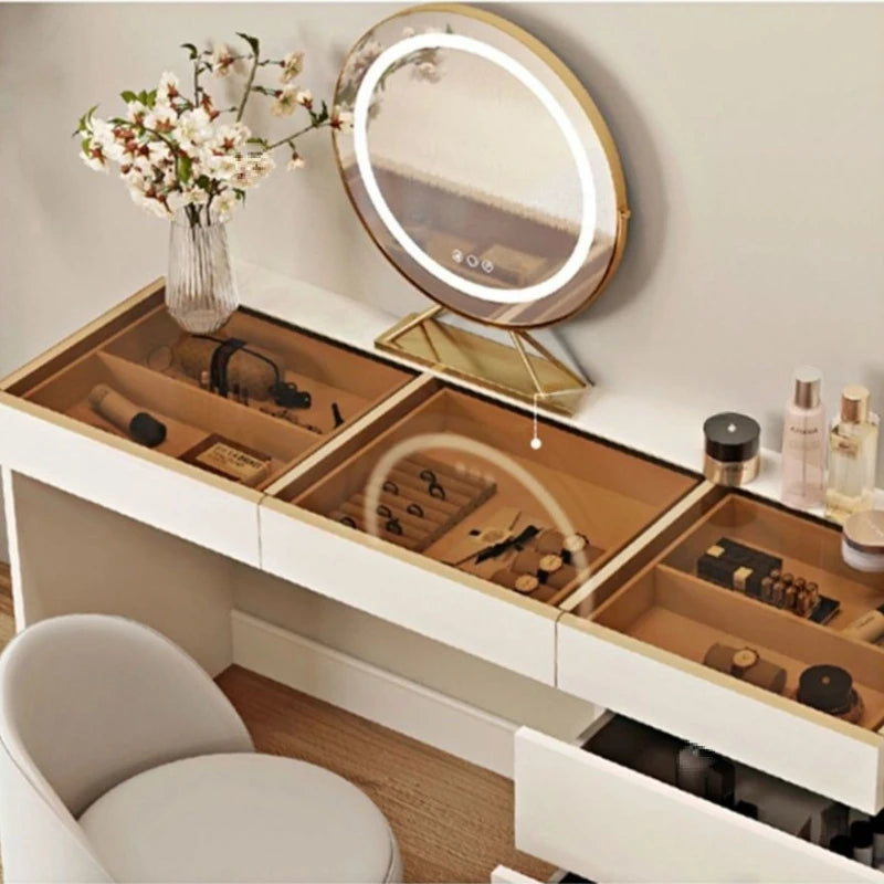 Light Luxury Wood Makeup Vanities One-piece Corner Household Storage Makeup Vanities Telescopic Office Furniture Kaptafel JTM