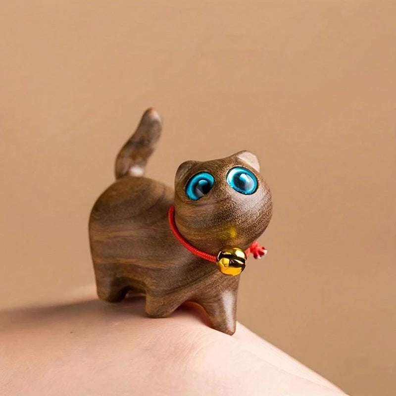 Homemade Mini Wood Sandalwood Kitten Cute Ornament Resin Sculpture Decorative Handcraft Office Home Desktop Interior Accessories Decor