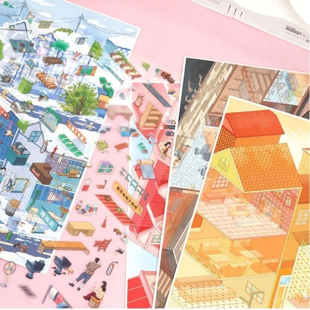 Fun DIY 3D Miniature Stickers Stacking Handicraft Decor Cabin Town Stickers Creative Arts Miniature Scene Paster Gift