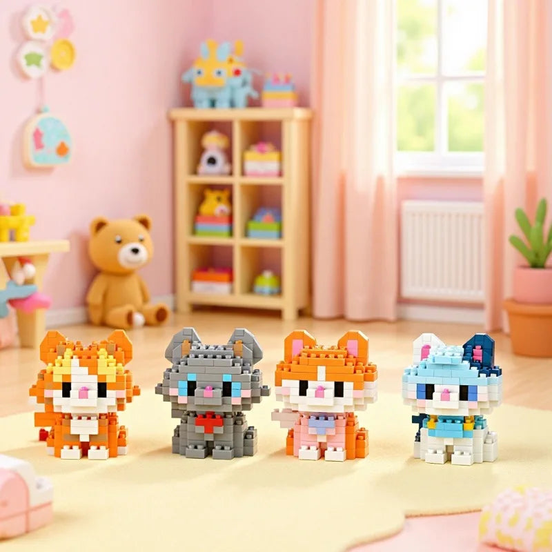 Kawaii Cat Building Blocks Cute Kitten Kitty Models Bricks DIY Puzzle Toy for Girls Women Room Decor Birthday Gift