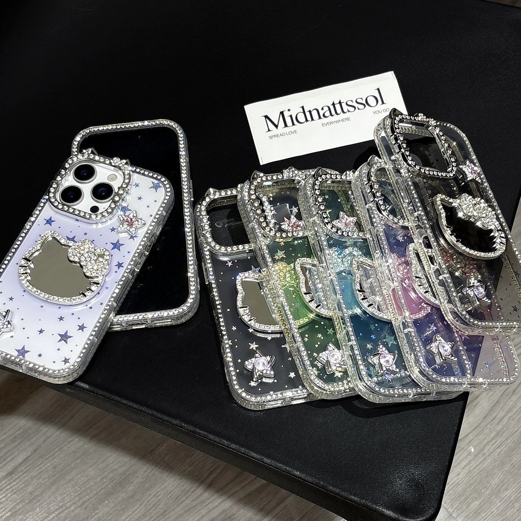 Makeup Mirror Bling Glitter Stars Phone Case For iPhone 16 15 14 13 12 Pro Max 3D Cute Sanrio Hello Kitty Shockproof Hard Cover