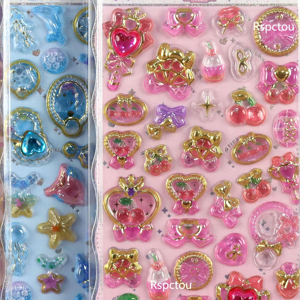 Kawaii Flower Rabbit Butterfly 3D Crystal Stickers Cute Cartoon Shell Unicorn Relief Sticker Guitar Fridge Phone Decals Toy