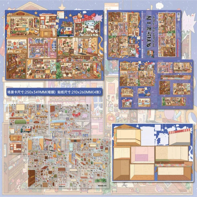 JIAMEI Plus Size Grid Room&Retro Street View Miniature Scene Stickers DIY Hand Stacking Paste Fun Scrapbook Landscape Stickers