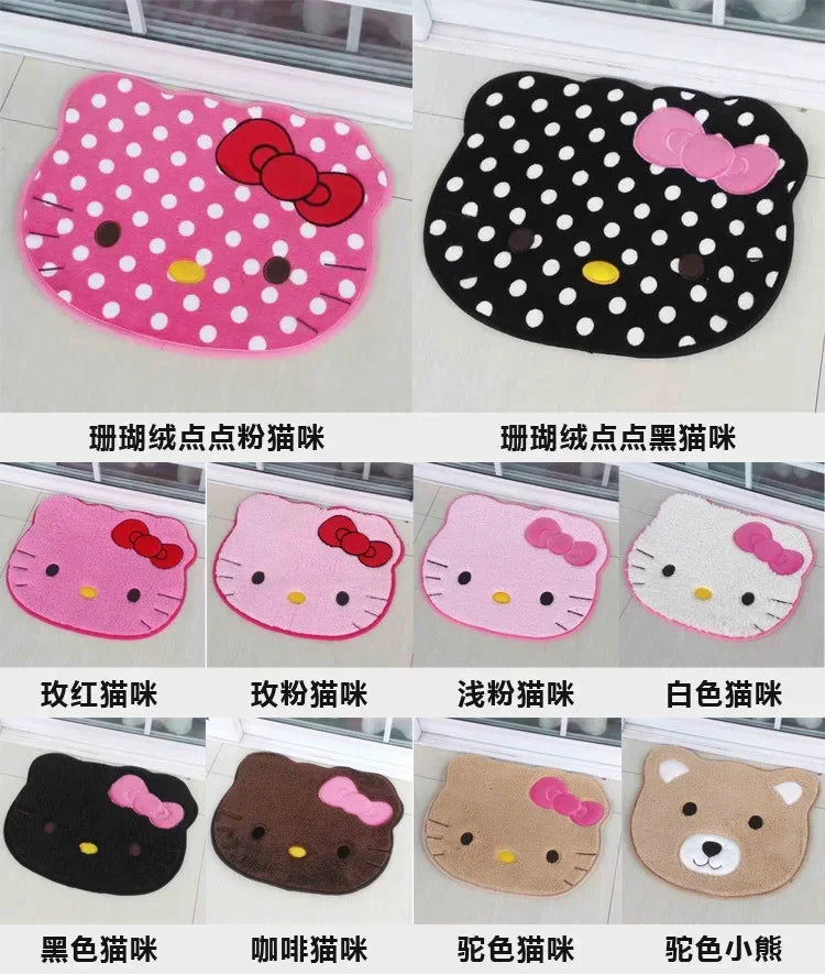 Kawaii Hello Kitty Cartoon Anime Bedroom Living Room Plush Rug Bath Anti Slip Mat Rug Absorbent Quick Drying Bath Mat Room Decor