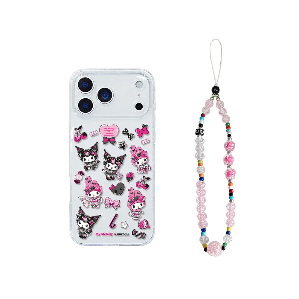 Girlish Cute Sanrio Kuromi My Melody Painted Clear TPU Case For IPhone 17 Pro Max Air 16 15 14 13 12 Pro Anti-drop Lanyard Cover