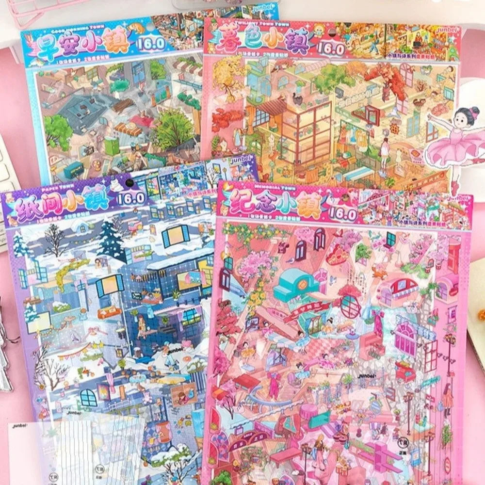 Fun DIY 3D Miniature Stickers Stacking Handicraft Decor Cabin Town Stickers Creative Arts Miniature Scene Paster Gift