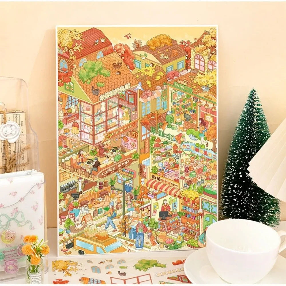 Fun DIY 3D Miniature Stickers Stacking Handicraft Decor Cabin Town Stickers Creative Arts Miniature Scene Paster Gift