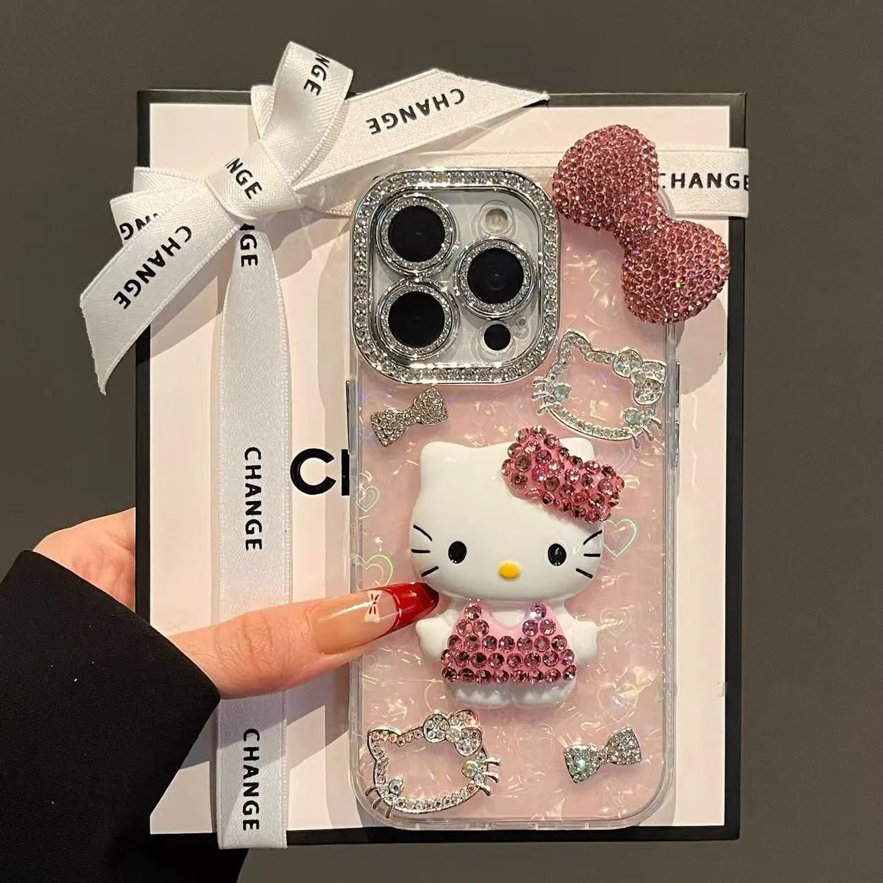 3D Stereoscopic Cute Cartoon Sanrio Hello Kitty Bling Glitter Phone Case For iPhone 17 16 15 14 13 12 11 Pro Max Hard Cover