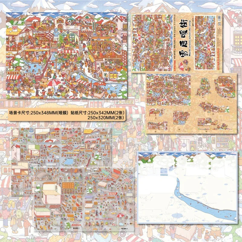 JIAMEI Plus Size Grid Room&Retro Street View Miniature Scene Stickers DIY Hand Stacking Paste Fun Scrapbook Landscape Stickers