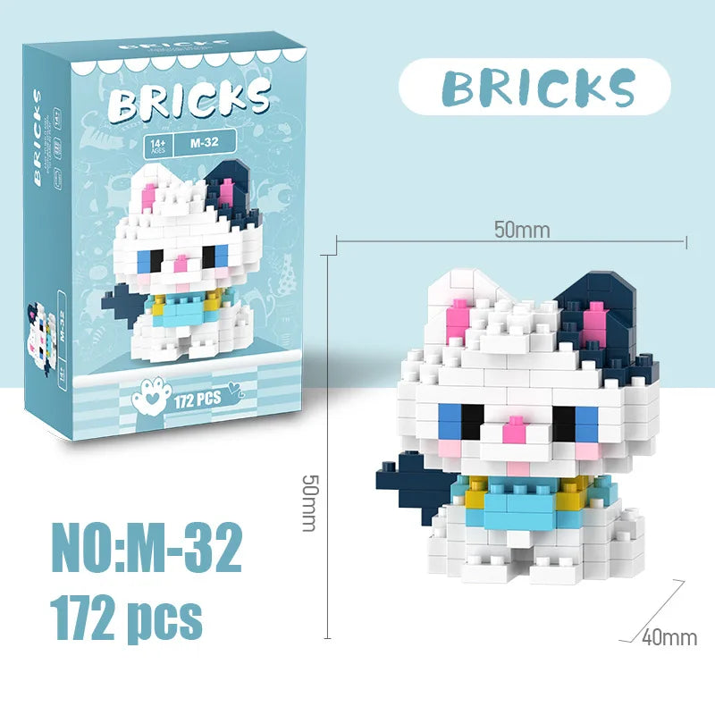 Kawaii Cat Building Blocks Cute Kitten Kitty Models Bricks DIY Puzzle Toy for Girls Women Room Decor Birthday Gift
