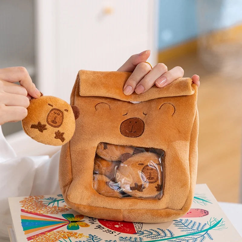 Adorable Stuffed Capybara Doll with Snack Bag Cartoon Plush Toys Creative Pudding Bag Design Kawaii Kids Gift