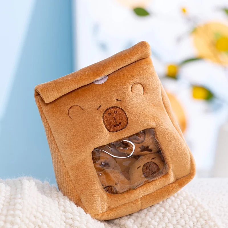 Adorable Stuffed Capybara Doll with Snack Bag Cartoon Plush Toys Creative Pudding Bag Design Kawaii Kids Gift