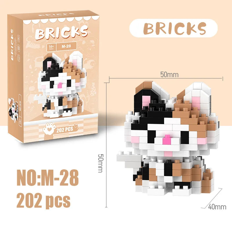 Kawaii Cat Building Blocks Cute Kitten Kitty Models Bricks DIY Puzzle Toy for Girls Women Room Decor Birthday Gift