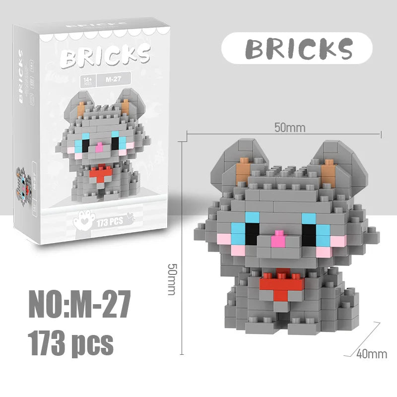 Kawaii Cat Building Blocks Cute Kitten Kitty Models Bricks DIY Puzzle Toy for Girls Women Room Decor Birthday Gift