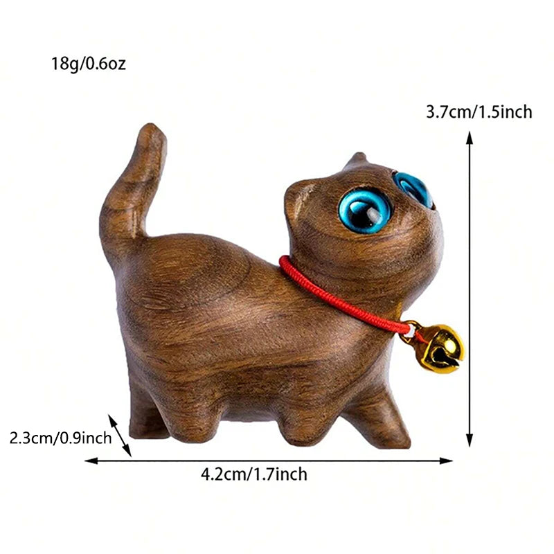 Homemade Mini Wood Sandalwood Kitten Cute Ornament Resin Sculpture Decorative Handcraft Office Home Desktop Interior Accessories Decor