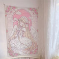 Cute Anime Girl Tapestry Background Cloth Home Decor Kawaii Girl's Room Decorating Items Cartoon Wall Hanging Pink Tapestry