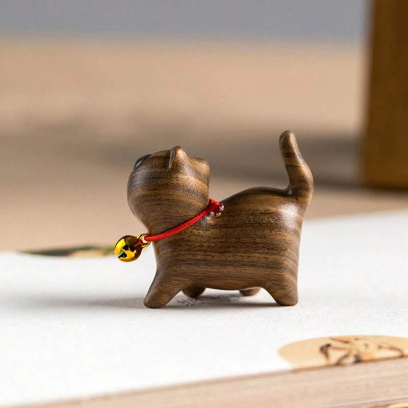 Homemade Mini Wood Sandalwood Kitten Cute Ornament Resin Sculpture Decorative Handcraft Office Home Desktop Interior Accessories Decor