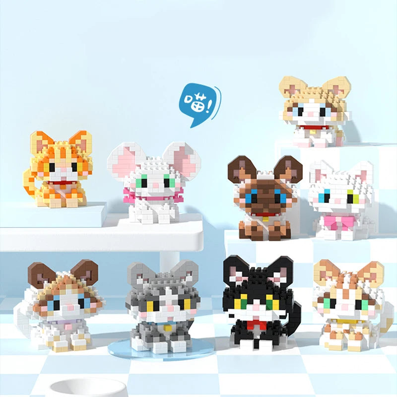 Cat Animal Brick Toy for Children Girls 8 To 10 Years Old Birthday Gifts Construction Block Set Mini Building Blocks Educational