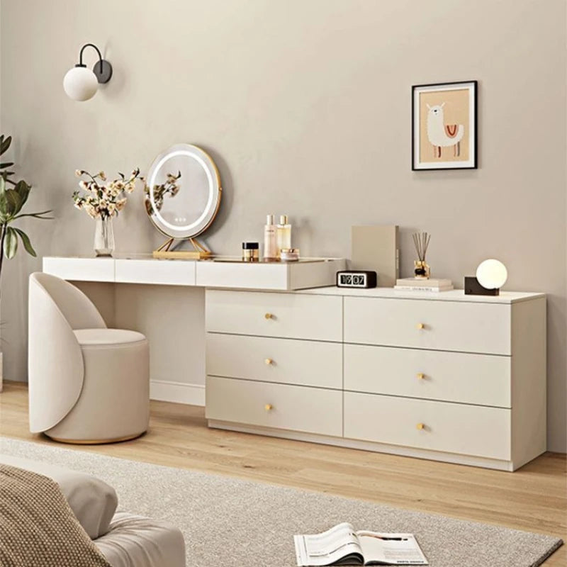 Light Luxury Wood Makeup Vanities One-piece Corner Household Storage Makeup Vanities Telescopic Office Furniture Kaptafel JTM
