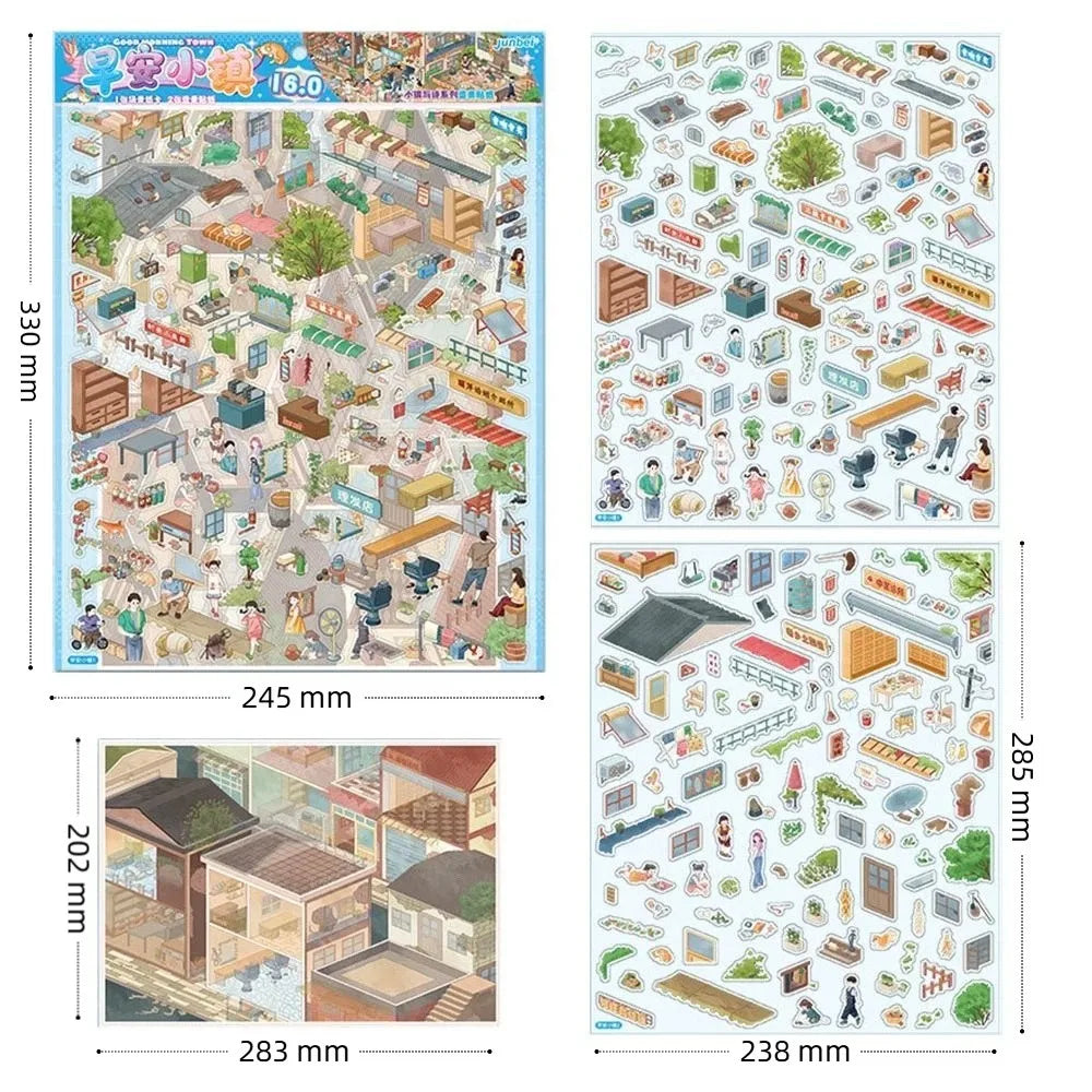 Fun DIY 3D Miniature Stickers Stacking Handicraft Decor Cabin Town Stickers Creative Arts Miniature Scene Paster Gift