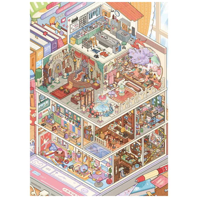 JIAMEI Plus Size Grid Room&Retro Street View Miniature Scene Stickers DIY Hand Stacking Paste Fun Scrapbook Landscape Stickers