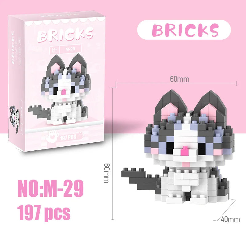 Kawaii Cat Building Blocks Cute Kitten Kitty Models Bricks DIY Puzzle Toy for Girls Women Room Decor Birthday Gift