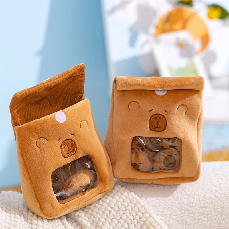 Adorable Stuffed Capybara Doll with Snack Bag Cartoon Plush Toys Creative Pudding Bag Design Kawaii Kids Gift