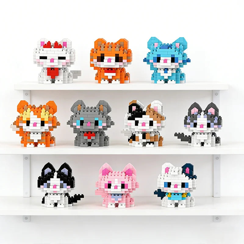 Kawaii Cat Building Blocks Cute Kitten Kitty Models Bricks DIY Puzzle Toy for Girls Women Room Decor Birthday Gift