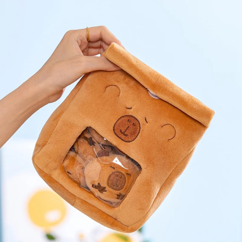 Adorable Stuffed Capybara Doll with Snack Bag Cartoon Plush Toys Creative Pudding Bag Design Kawaii Kids Gift
