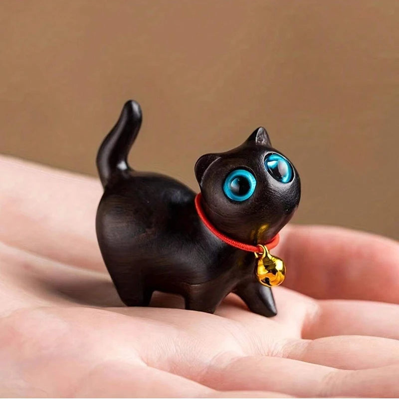 Homemade Mini Wood Sandalwood Kitten Cute Ornament Resin Sculpture Decorative Handcraft Office Home Desktop Interior Accessories Decor