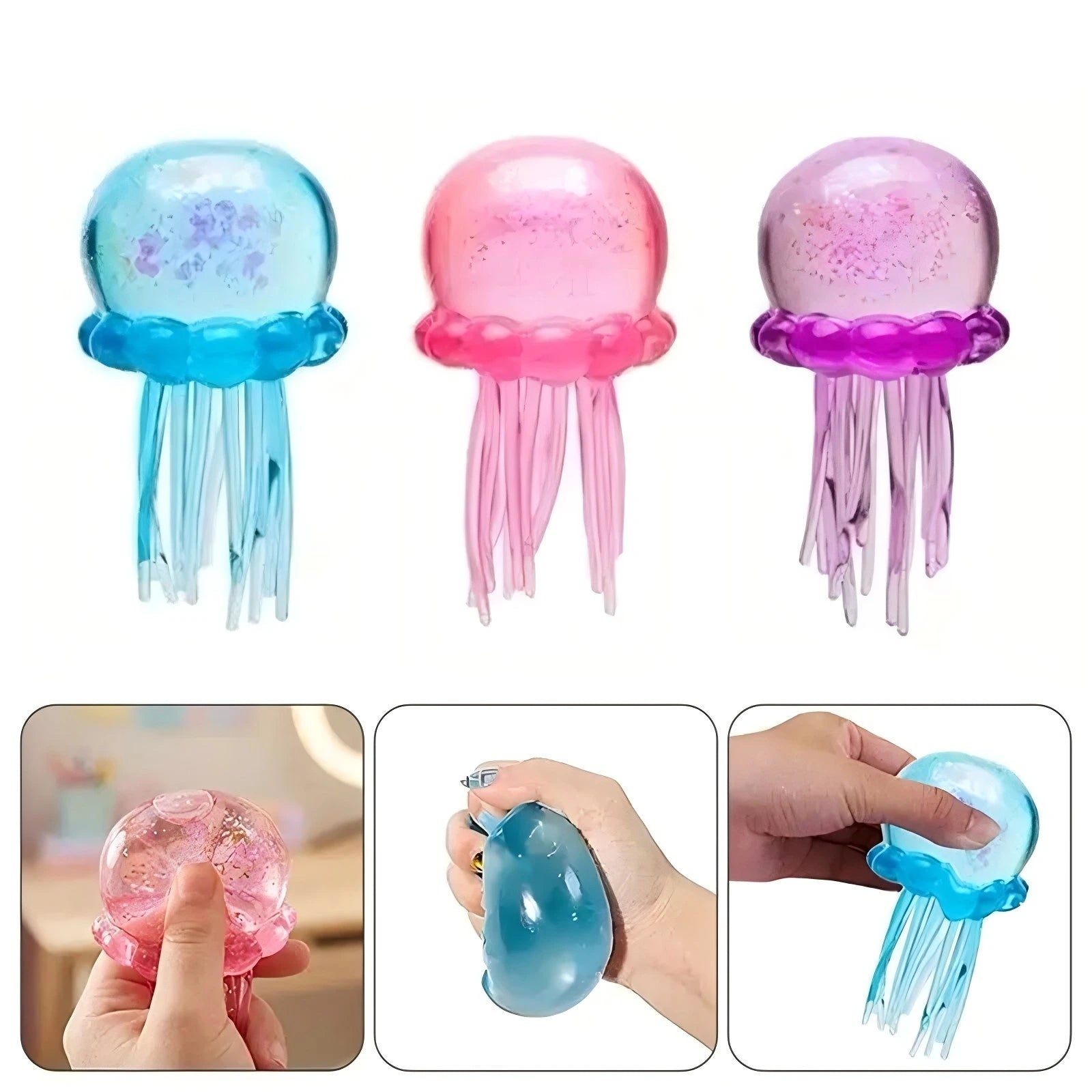 Nee Doh Jellyfish & Cube Squish Toy, Soft Jelly Squeeze Stress Relief Fidget Toy, Sensory NeeDoh for Kids & Adults