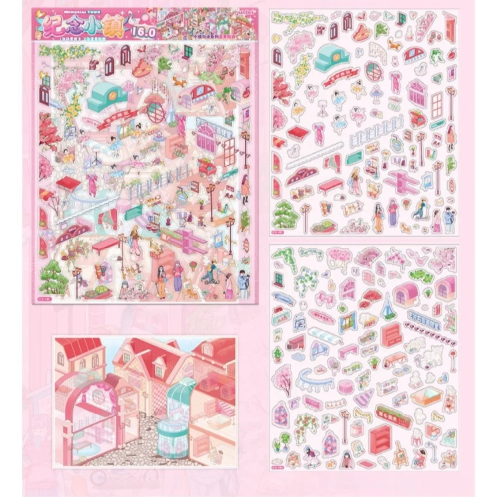 Fun DIY 3D Miniature Stickers Stacking Handicraft Decor Cabin Town Stickers Creative Arts Miniature Scene Paster Gift