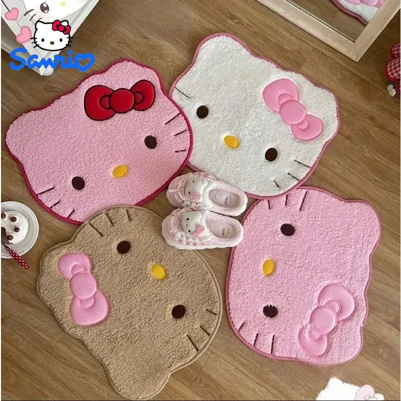 Kawaii Hello Kitty Cartoon Anime Bedroom Living Room Plush Rug Bath Anti Slip Mat Rug Absorbent Quick Drying Bath Mat Room Decor